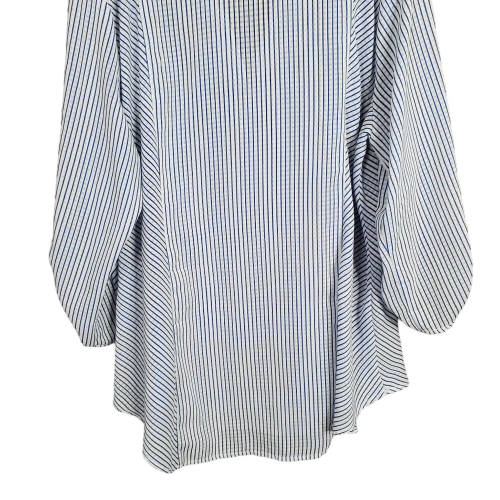 Chico's 3 Size XL Tunic Semi Shear Cover Up Pullover Striped Textured Roll Tab - Picture 7 of 14